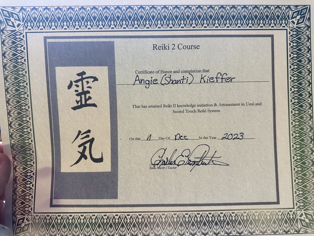 Reiki II Practitioner certificate